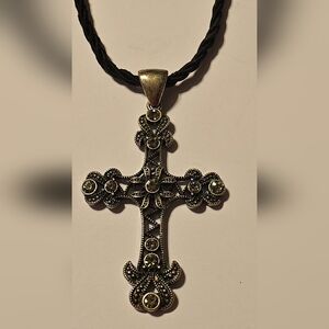 Black Corded Cross Necklace Excellent Condition